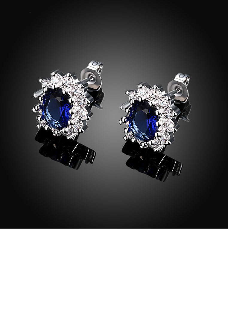 Sparkling Fashion Elegant Noble Romantic Fantasy Blue Flower Cubic Zircon Earrings
