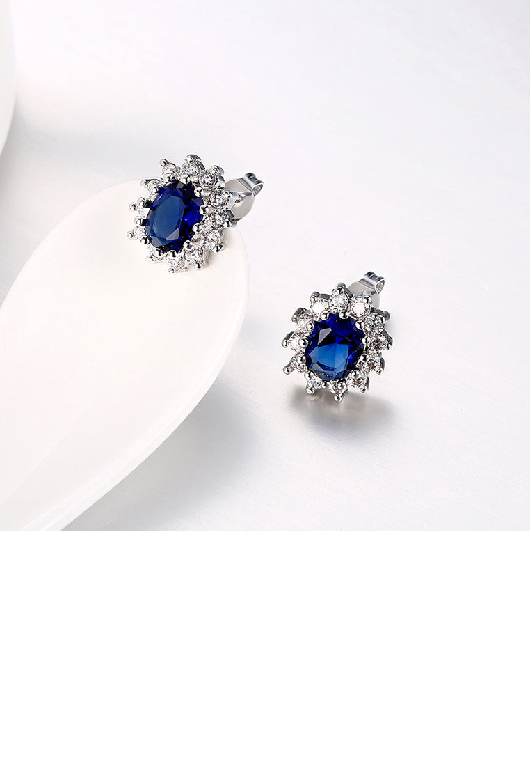 Sparkling Fashion Elegant Noble Romantic Fantasy Blue Flower Cubic Zircon Earrings
