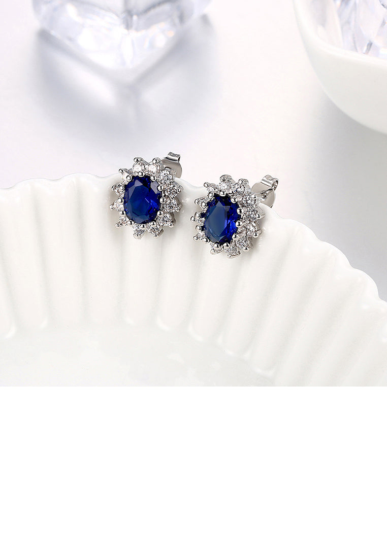 Sparkling Fashion Elegant Noble Romantic Fantasy Blue Flower Cubic Zircon Earrings