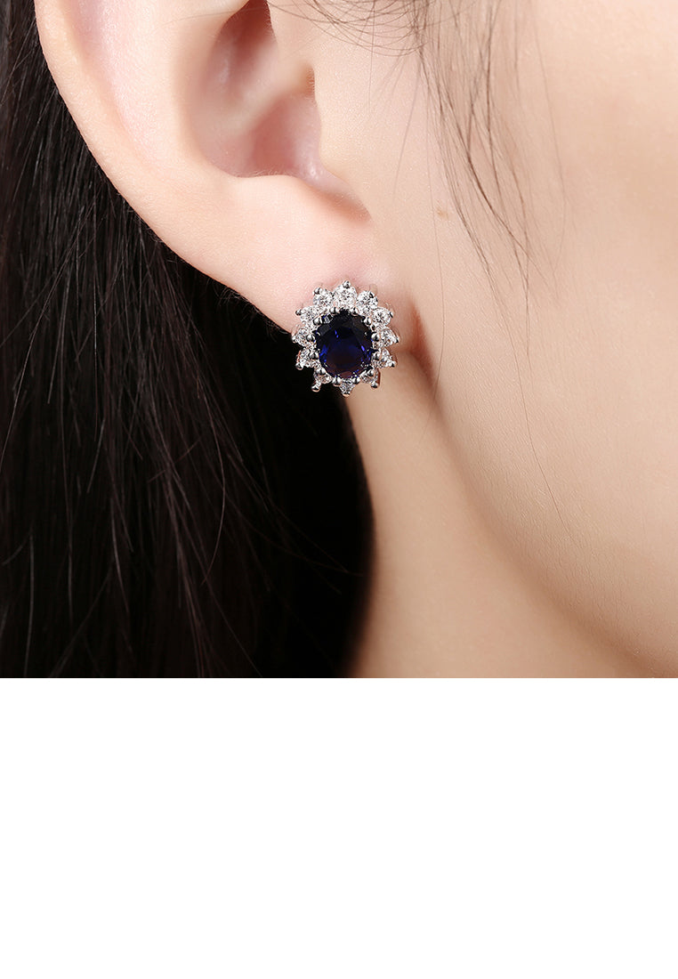 Sparkling Fashion Elegant Noble Romantic Fantasy Blue Flower Cubic Zircon Earrings