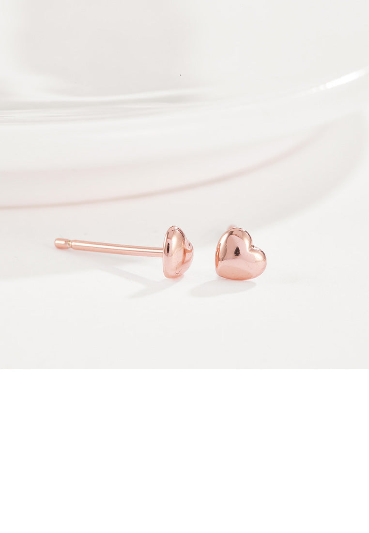 Simple Romantic Plated Rose Gold Heart Stud Earrings