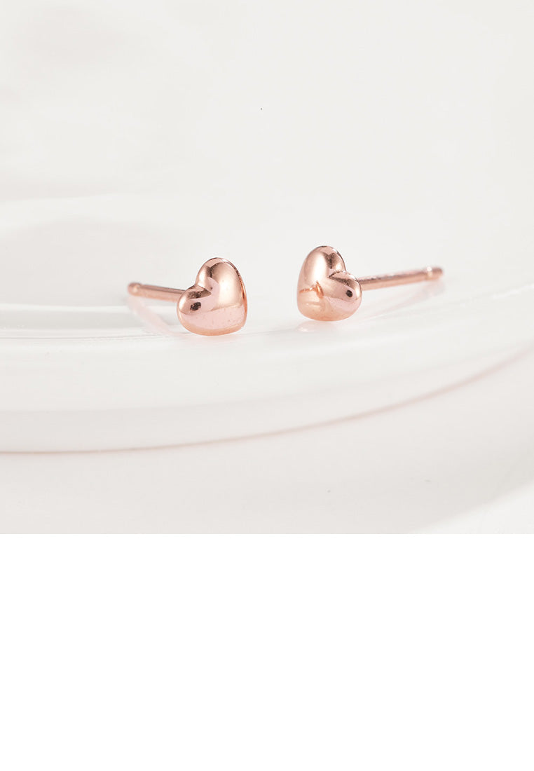 Simple Romantic Plated Rose Gold Heart Stud Earrings