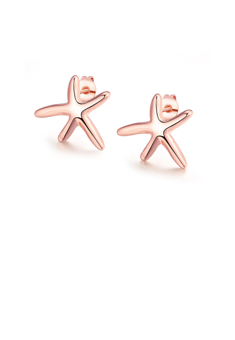 Simple and Fashion Plated Rose Gold Starfish Stud Earrings