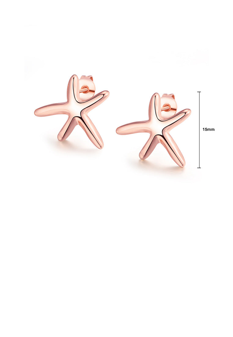 Simple and Fashion Plated Rose Gold Starfish Stud Earrings