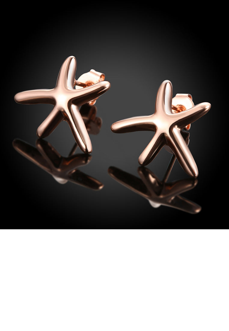 Simple and Fashion Plated Rose Gold Starfish Stud Earrings