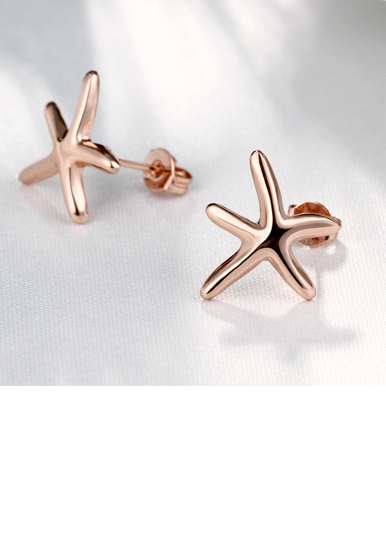 Simple and Fashion Plated Rose Gold Starfish Stud Earrings