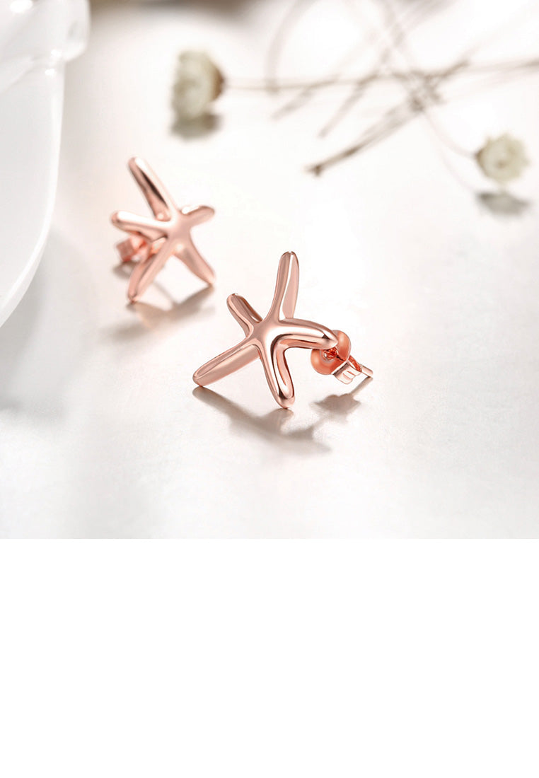 Simple and Fashion Plated Rose Gold Starfish Stud Earrings
