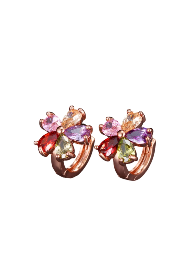 Elegant Plated Rose Gold Butterfly Earrings with Colored Cubic Zirconia - Luxurious Look