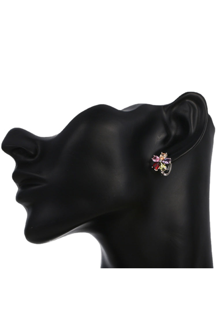 Elegant Plated Rose Gold Butterfly Earrings with Colored Cubic Zirconia - Luxurious Look