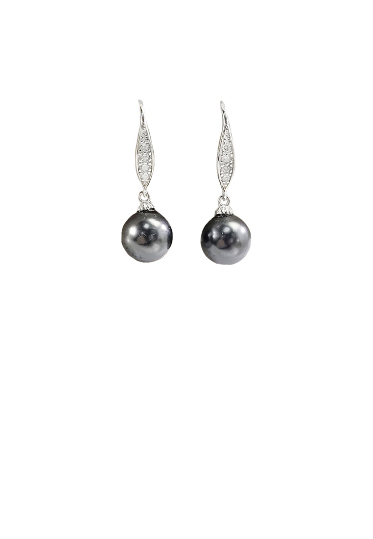 925 Sterling Silver Fashion and Elegant Black Freshwater Pearl Earrings with Cubic Zirconia - Luxurious Look