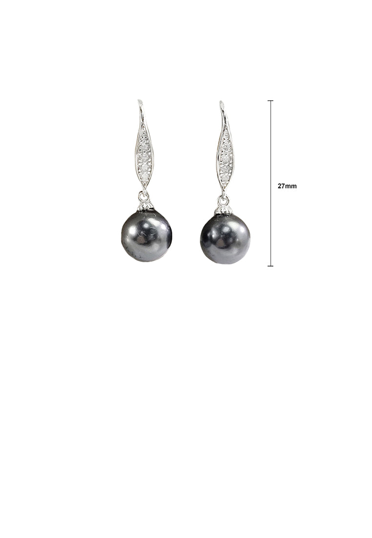 925 Sterling Silver Fashion and Elegant Black Freshwater Pearl Earrings with Cubic Zirconia - Luxurious Look