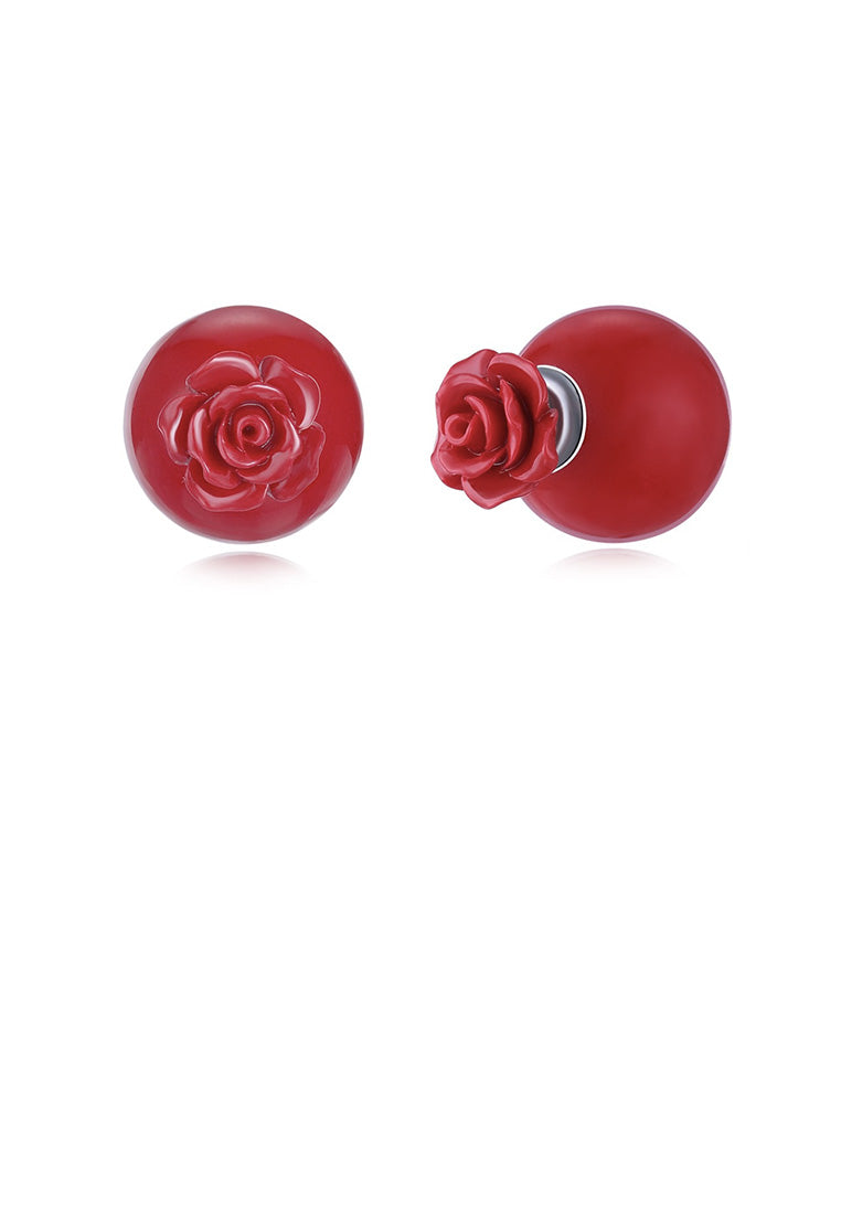 Fashion Elegant Red Rose Bead Stud Earrings - Vibrant Color