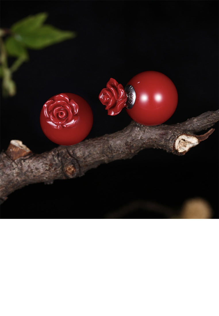 Fashion Elegant Red Rose Bead Stud Earrings - Vibrant Color