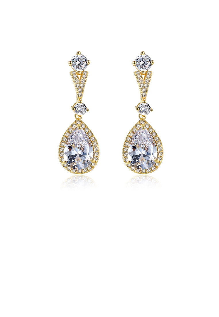 Fashion and Elegant Plated Gold Water Drop Earrings with Cubic Zirconia - Luxurious Look