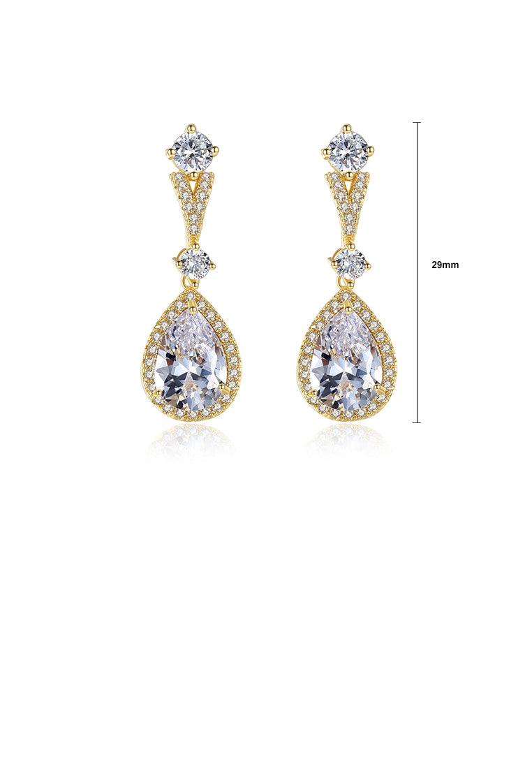 Fashion and Elegant Plated Gold Water Drop Earrings with Cubic Zirconia - Luxurious Look