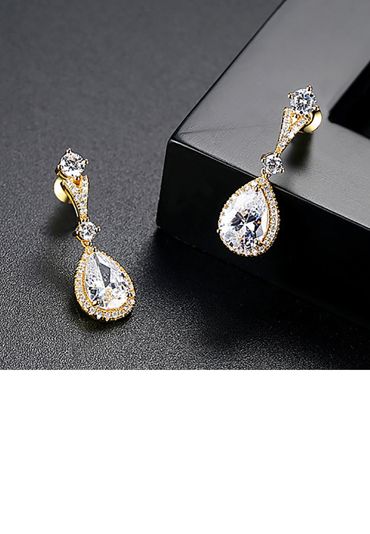 Fashion and Elegant Plated Gold Water Drop Earrings with Cubic Zirconia - Luxurious Look