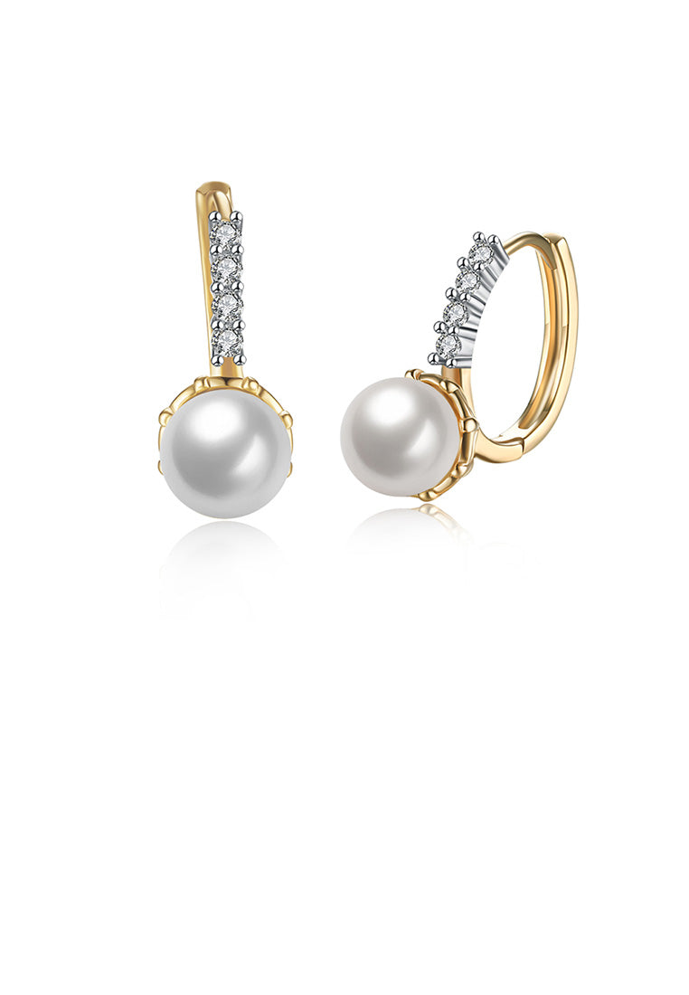 Elegant and Romantic Plated Champagne Gold Round Pearl Earrings with Cubic Zircon - Luxurious Look
