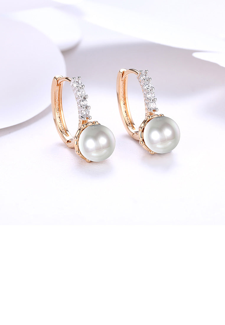 Elegant and Romantic Plated Champagne Gold Round Pearl Earrings with Cubic Zircon - Luxurious Look