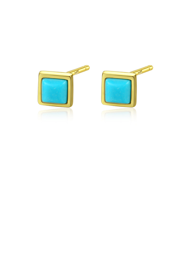 925 Sterling Silver Plated Gold Simple Fashion Blue Geometric Square Stud Earrings
