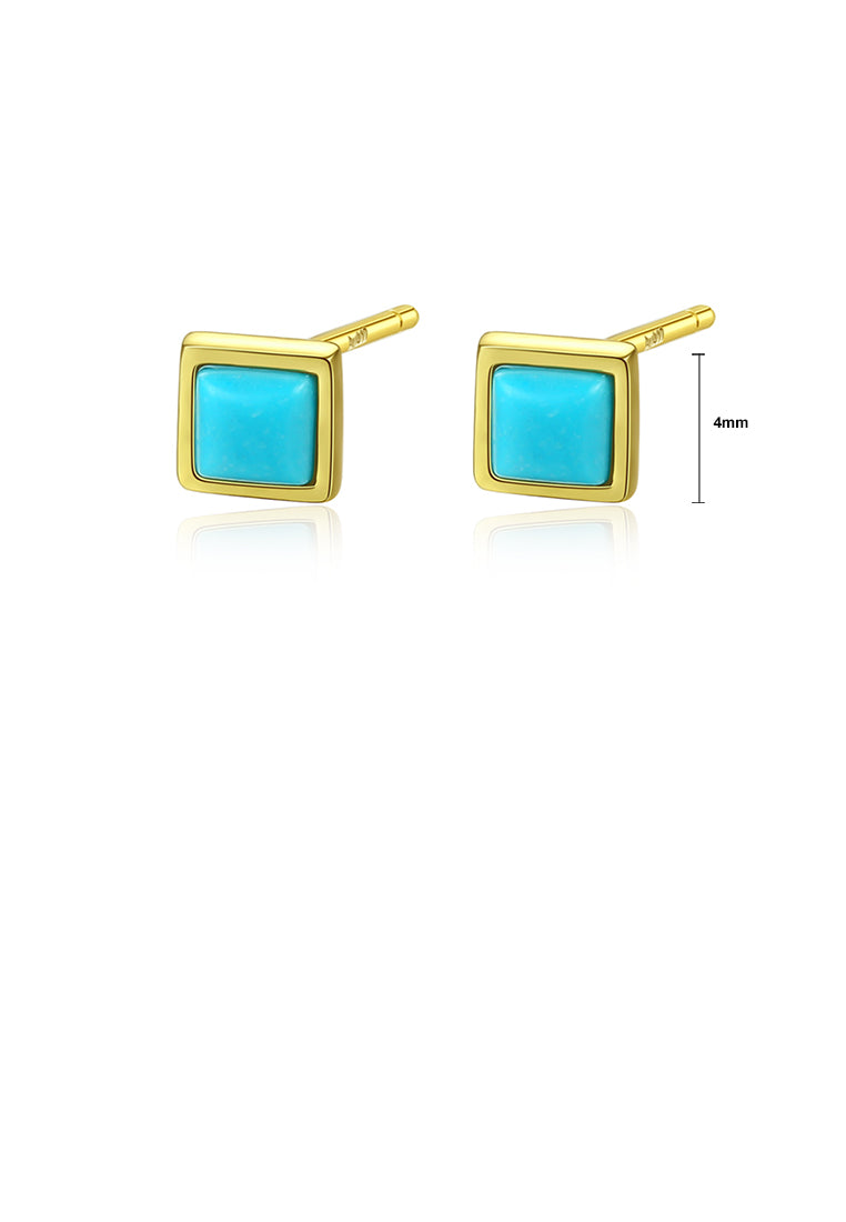 925 Sterling Silver Plated Gold Simple Fashion Blue Geometric Square Stud Earrings