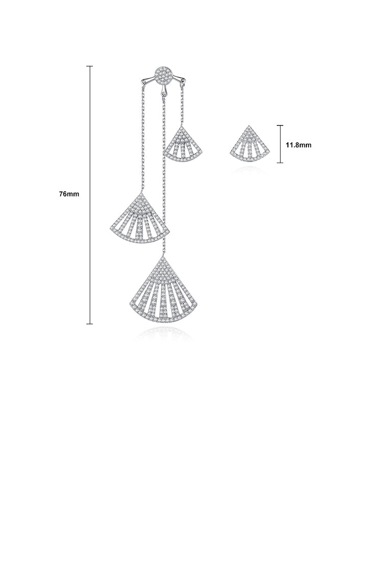 Fashion Simple Geometric Fan-shaped Tassel Asymmetric Earrings with Cubic Zirconia - Luxurious Look