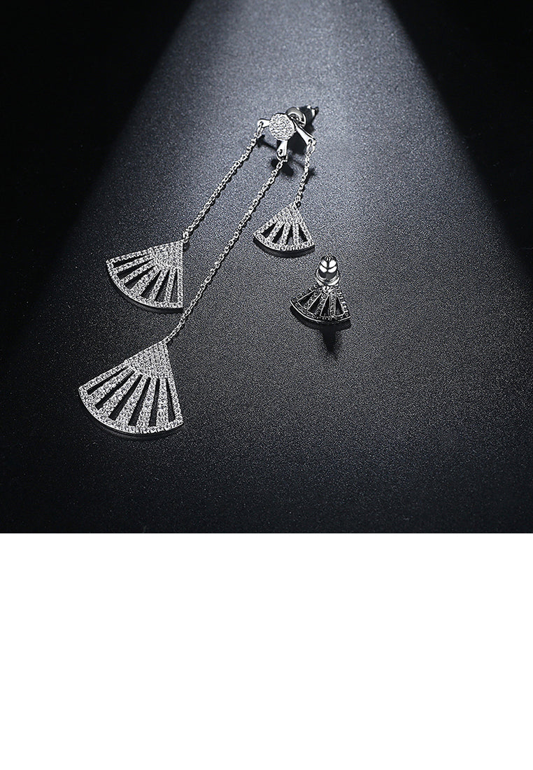 Fashion Simple Geometric Fan-shaped Tassel Asymmetric Earrings with Cubic Zirconia - Luxurious Look