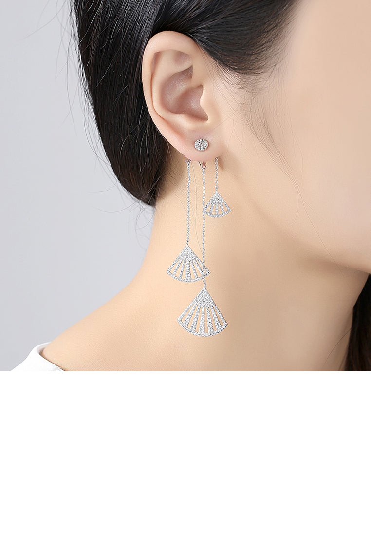 Fashion Simple Geometric Fan-shaped Tassel Asymmetric Earrings with Cubic Zirconia - Luxurious Look