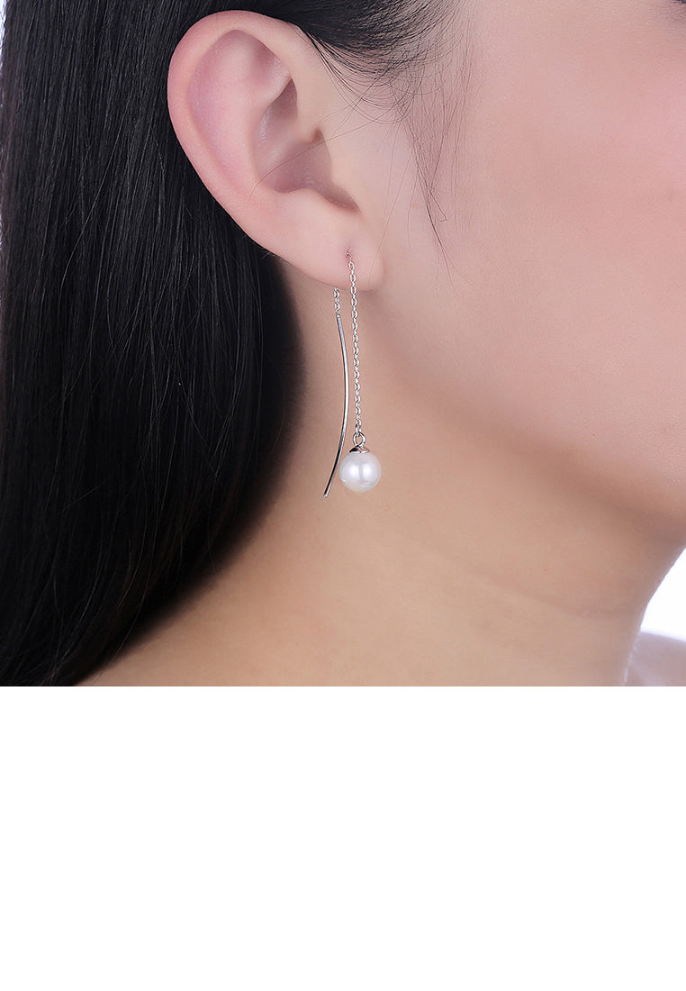 925 Sterling Silver Butterfly Asymmetric Earrings with Fashion Pearl and Austrian Element Crystal - Luxurious Look