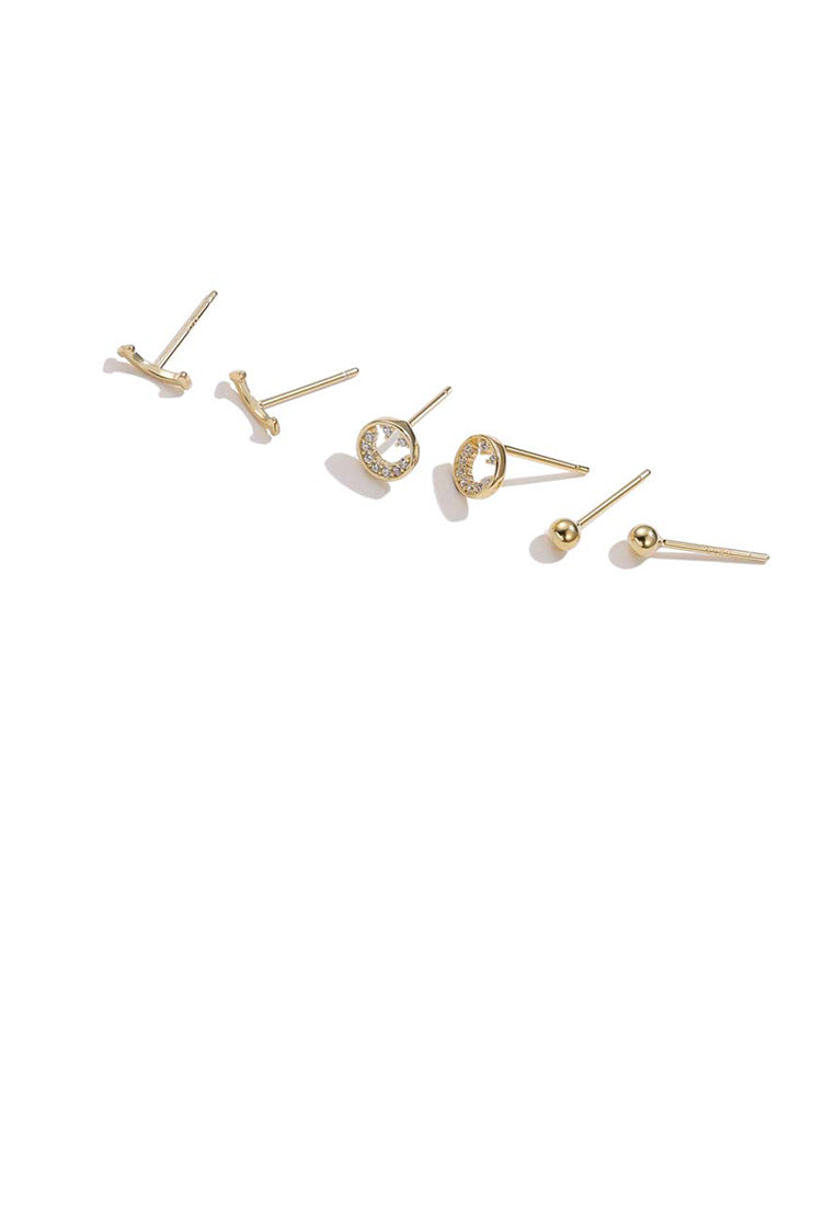 925 Sterling Silver Plated Gold Simple and Fashion Smiling Cubic Zircon Three-piece Stud Earrings