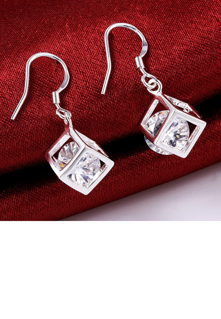 Simple Geometric Square Earrings with Cubic Zircon