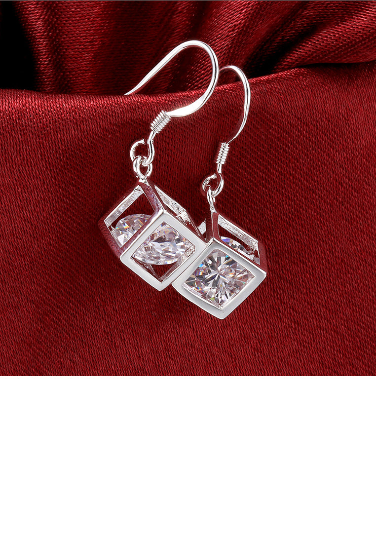 Simple Geometric Square Earrings with Cubic Zircon