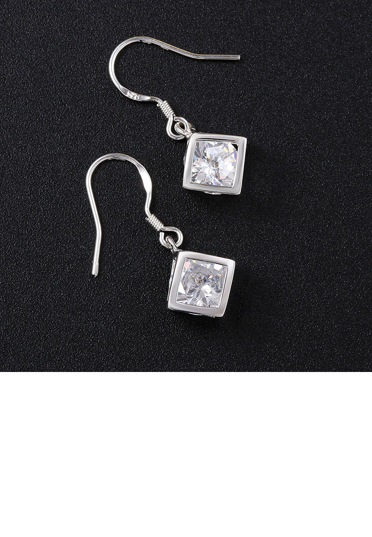 Simple Geometric Square Earrings with Cubic Zircon