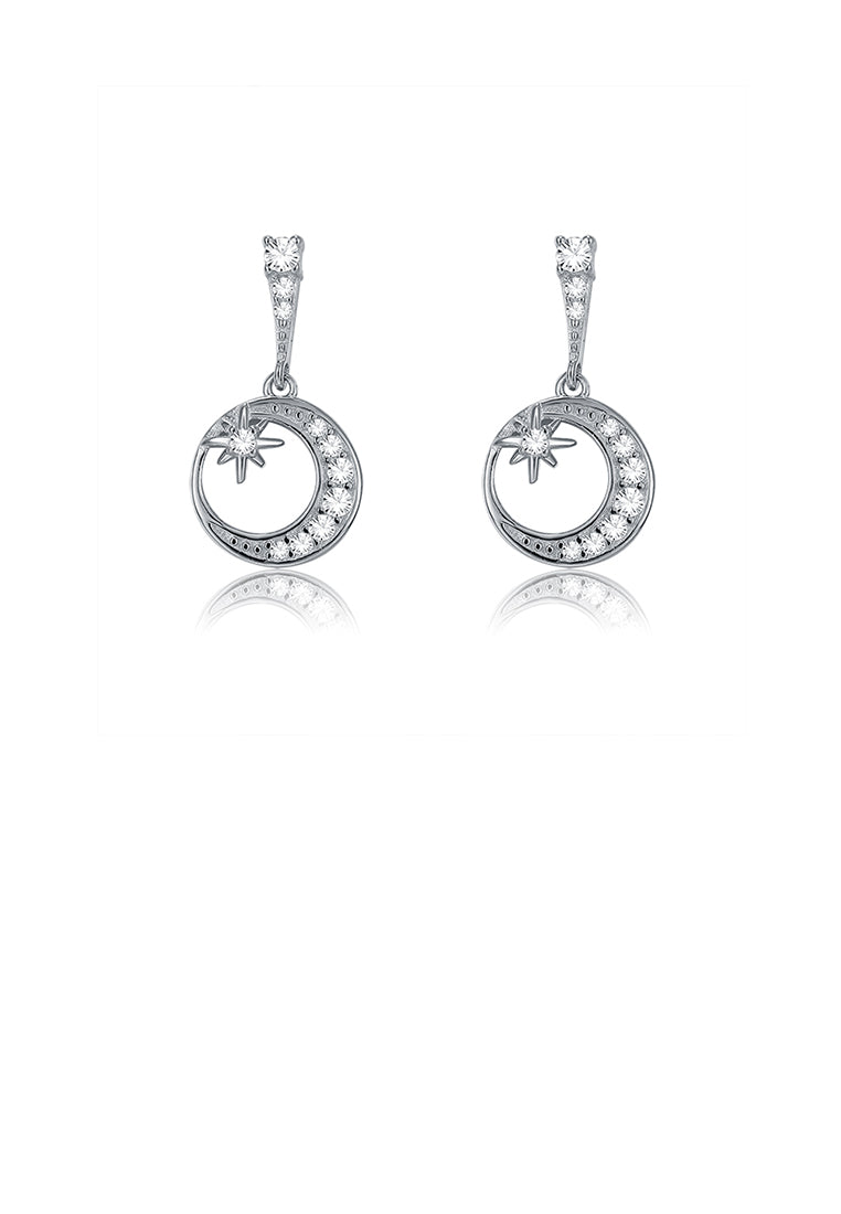 925 Sterling Silver Romantic Star Moon Earrings with Austrian Element Crystal