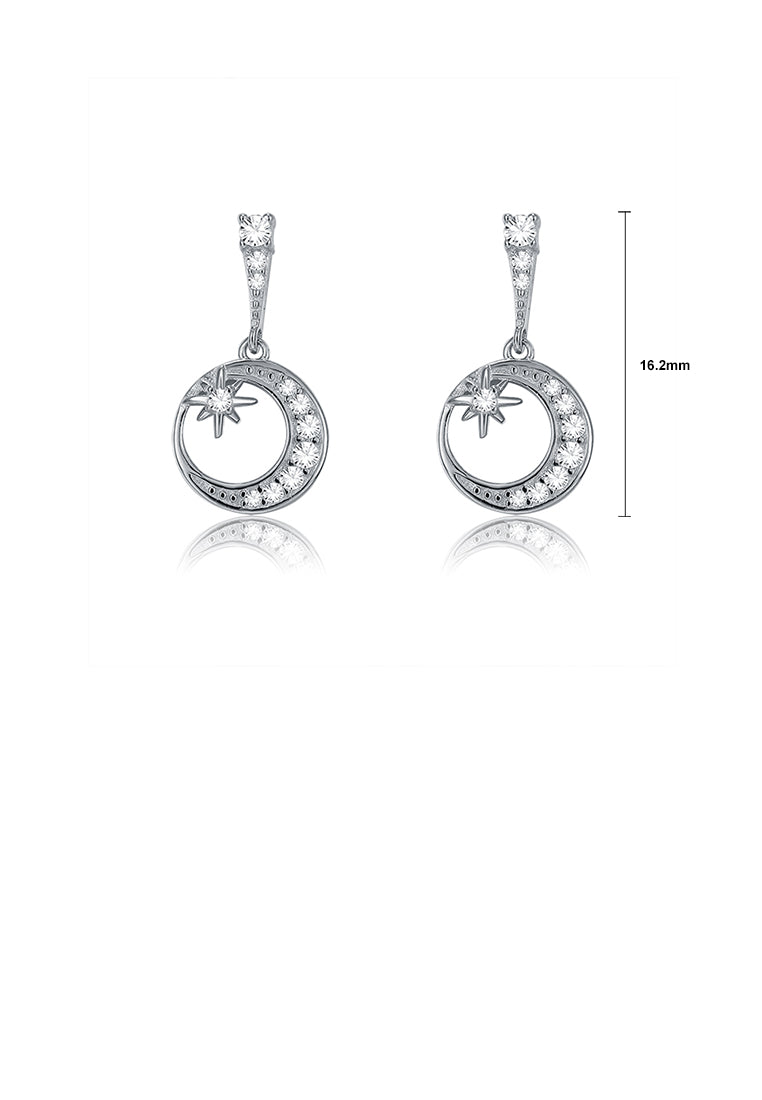 925 Sterling Silver Romantic Star Moon Earrings with Austrian Element Crystal