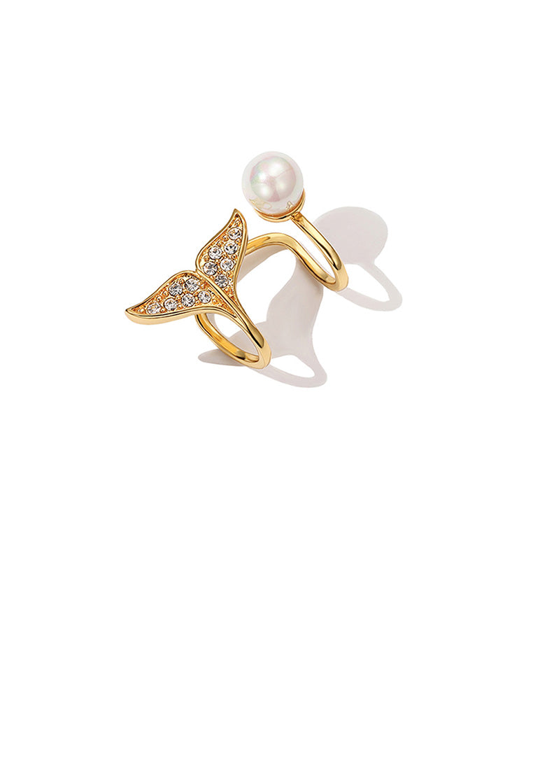 Fashion and Elegant Plated Gold Fish Tail Pearl Cubic Zircon Earrings - Luxurious Look