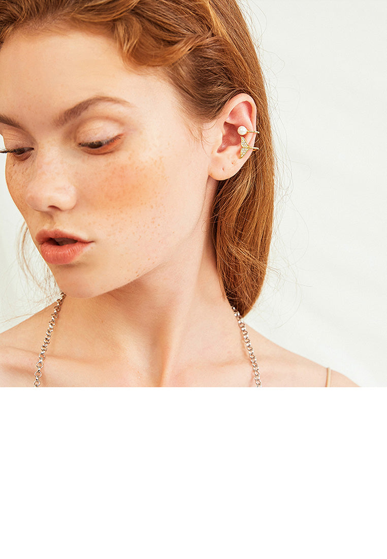 Fashion and Elegant Plated Gold Fish Tail Pearl Cubic Zircon Earrings - Luxurious Look