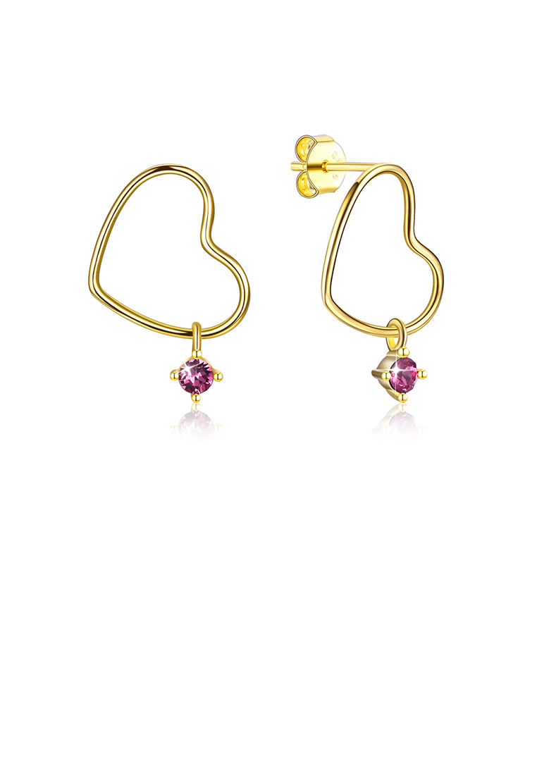 925 Sterling Plated Silver Gold Simple and Romantic Heart Earrings with Purple Austrian Element Crystal