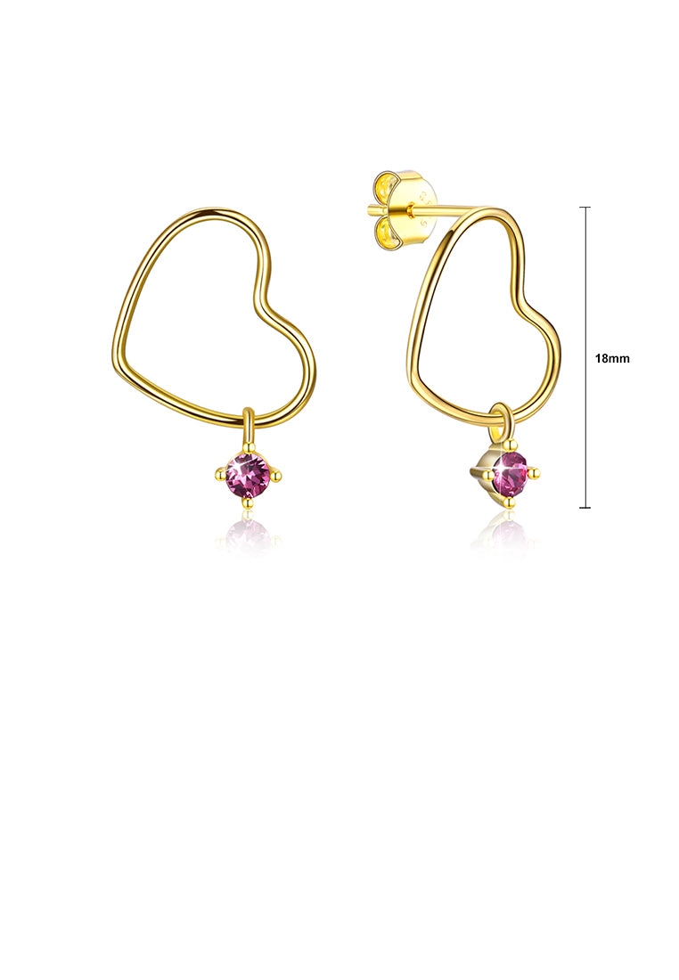 925 Sterling Plated Silver Gold Simple and Romantic Heart Earrings with Purple Austrian Element Crystal