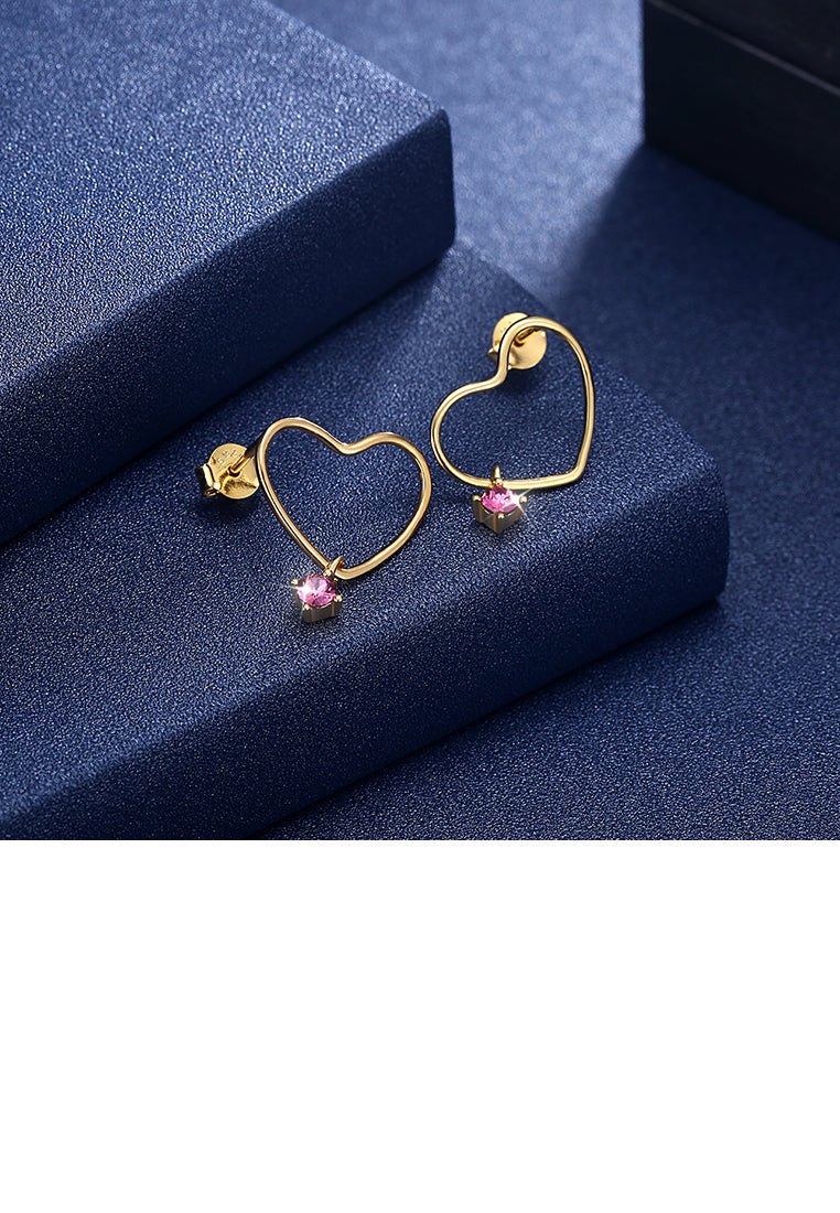 925 Sterling Plated Silver Gold Simple and Romantic Heart Earrings with Purple Austrian Element Crystal