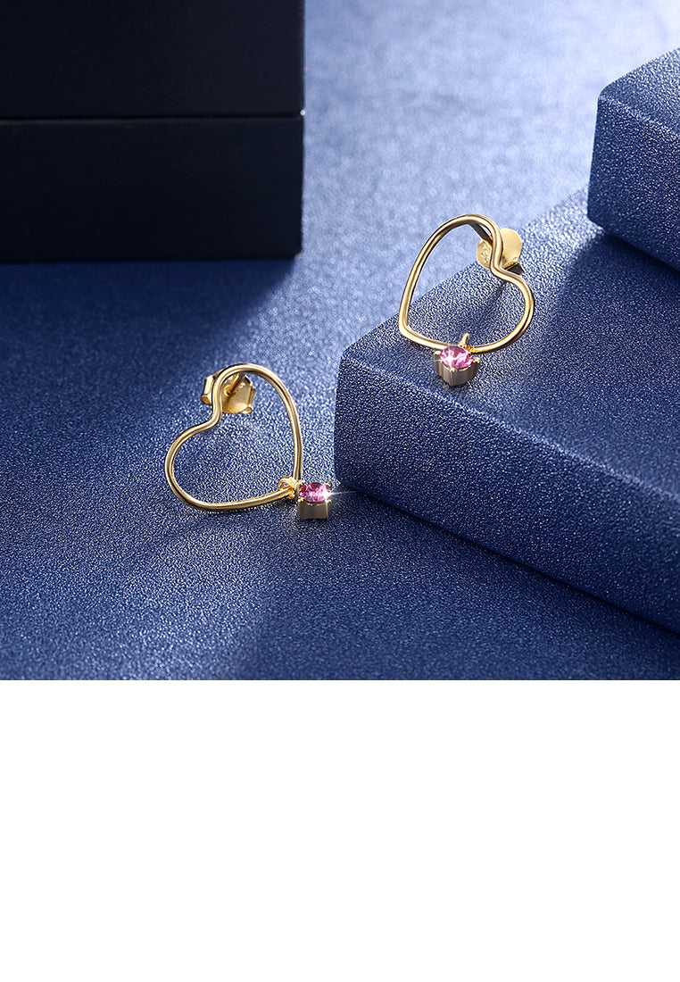 925 Sterling Plated Silver Gold Simple and Romantic Heart Earrings with Purple Austrian Element Crystal