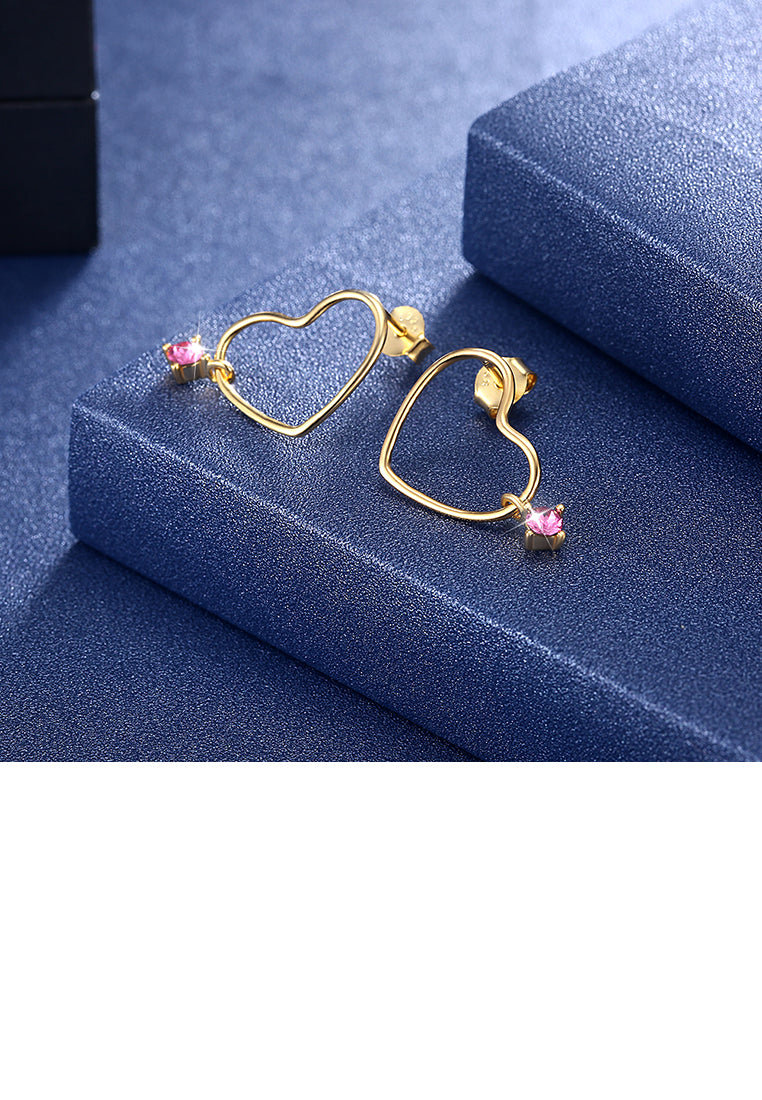 925 Sterling Plated Silver Gold Simple and Romantic Heart Earrings with Purple Austrian Element Crystal