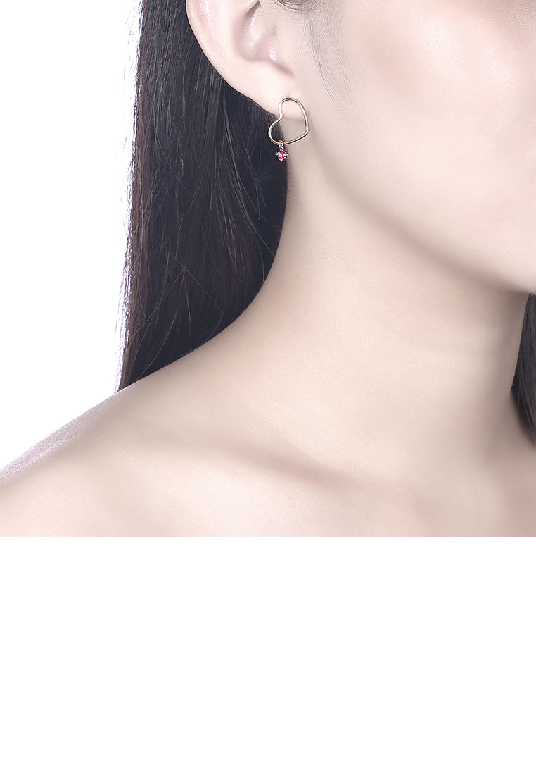 925 Sterling Plated Silver Gold Simple and Romantic Heart Earrings with Purple Austrian Element Crystal