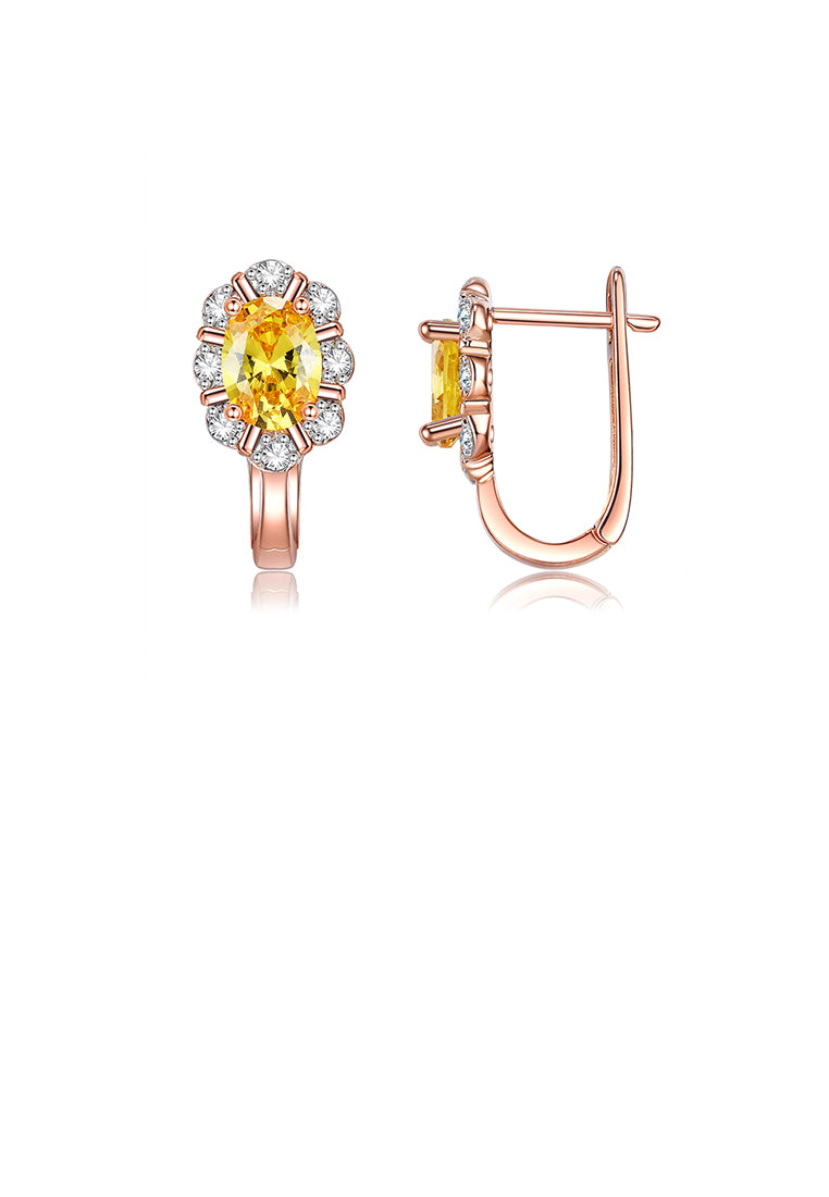 Simple and Elegant Plated Rose Gold Flower Earrings with Yellow Cubic Zirconia - Luxurious Look