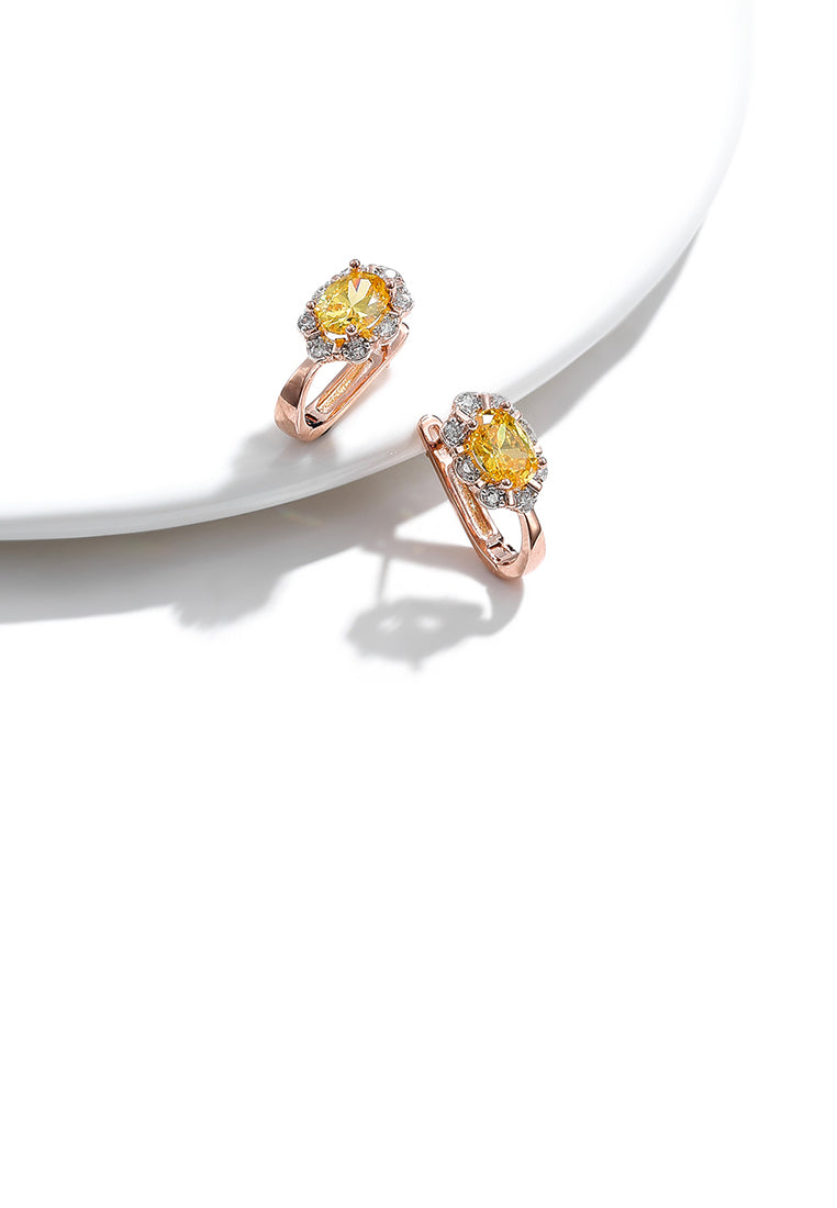 Simple and Elegant Plated Rose Gold Flower Earrings with Yellow Cubic Zirconia - Luxurious Look