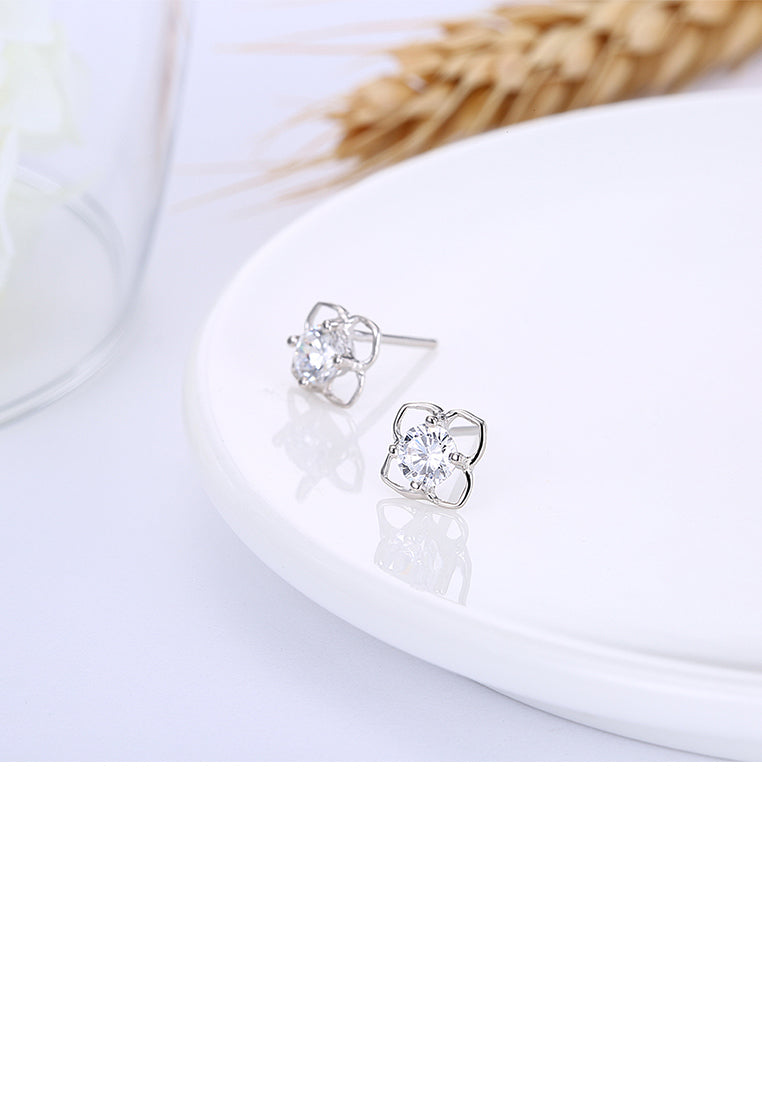 925 Sterling Silver Simple Fashion Elegant Hollow Out Earrings and Ear Studs with Cubic Zircon