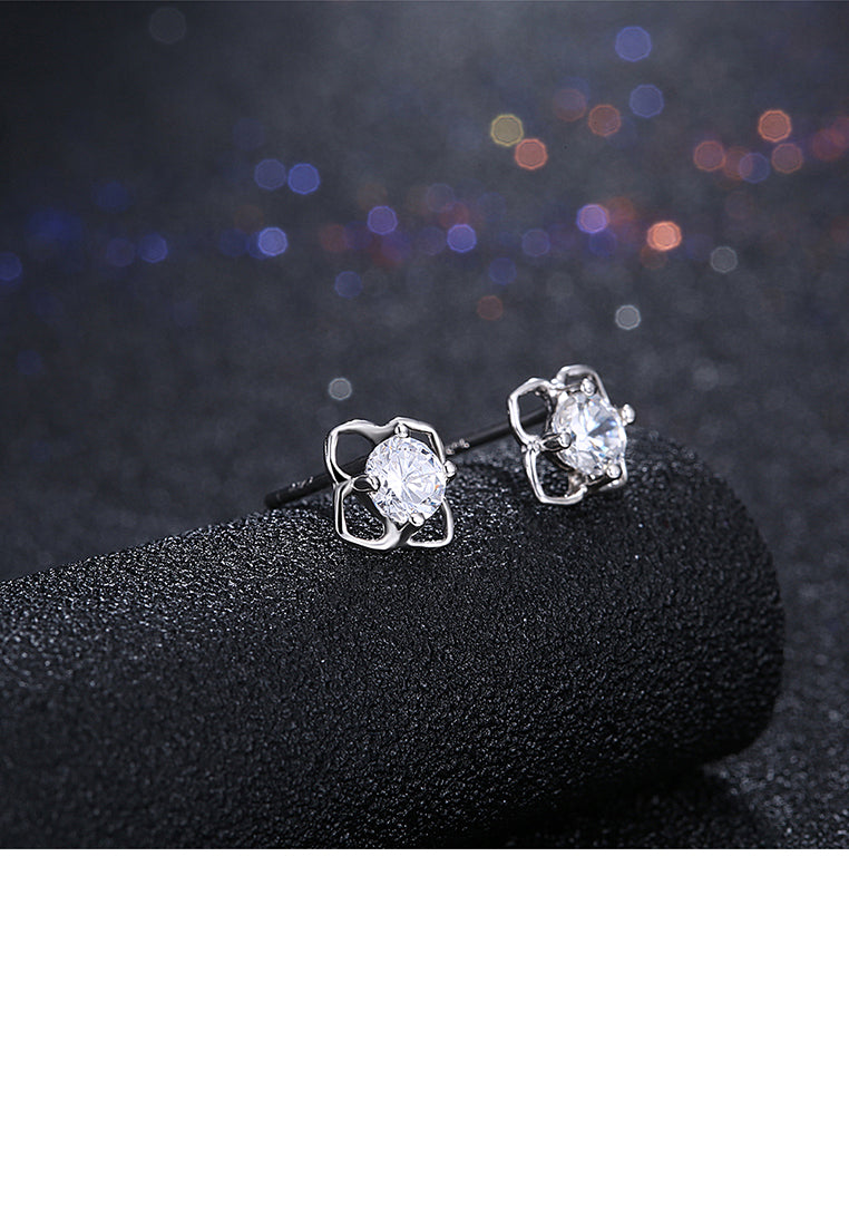 925 Sterling Silver Simple Fashion Elegant Hollow Out Earrings and Ear Studs with Cubic Zircon