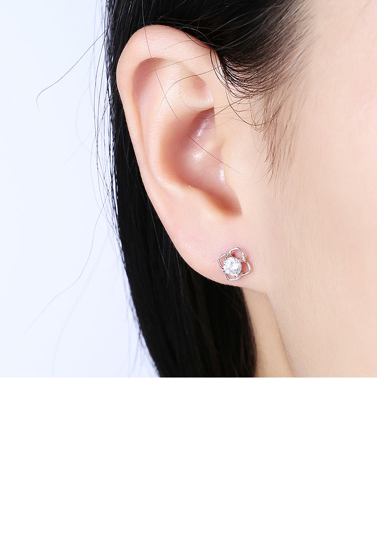 925 Sterling Silver Simple Fashion Elegant Hollow Out Earrings and Ear Studs with Cubic Zircon