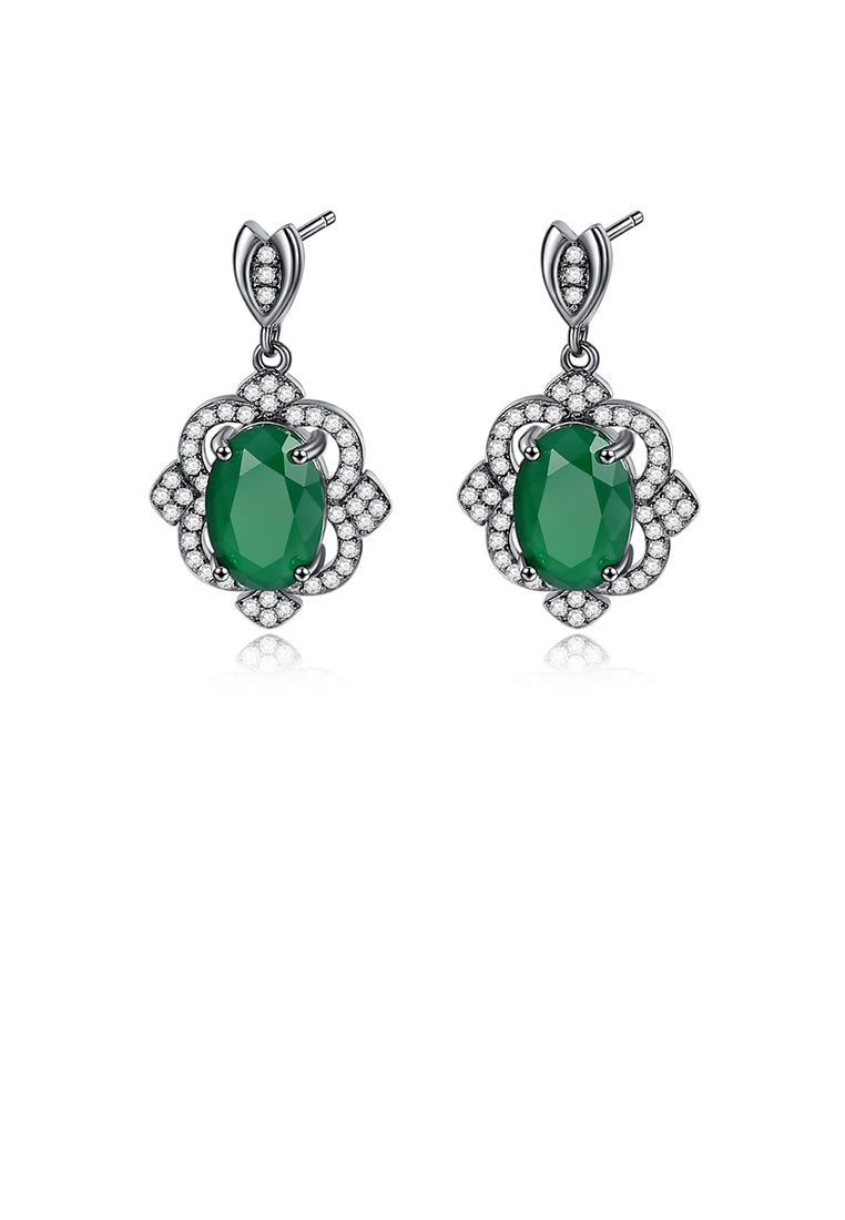 Fashion Vintage Black Plated Geometric Pattern Earrings with Green Cubic Zirconia - Luxurious Look