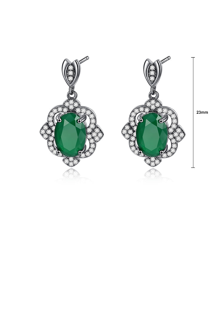 Fashion Vintage Black Plated Geometric Pattern Earrings with Green Cubic Zirconia - Luxurious Look