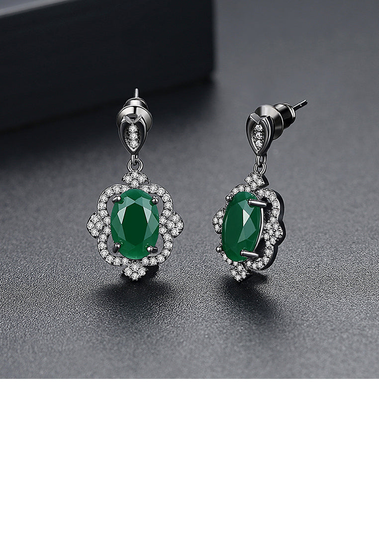 Fashion Vintage Black Plated Geometric Pattern Earrings with Green Cubic Zirconia - Luxurious Look